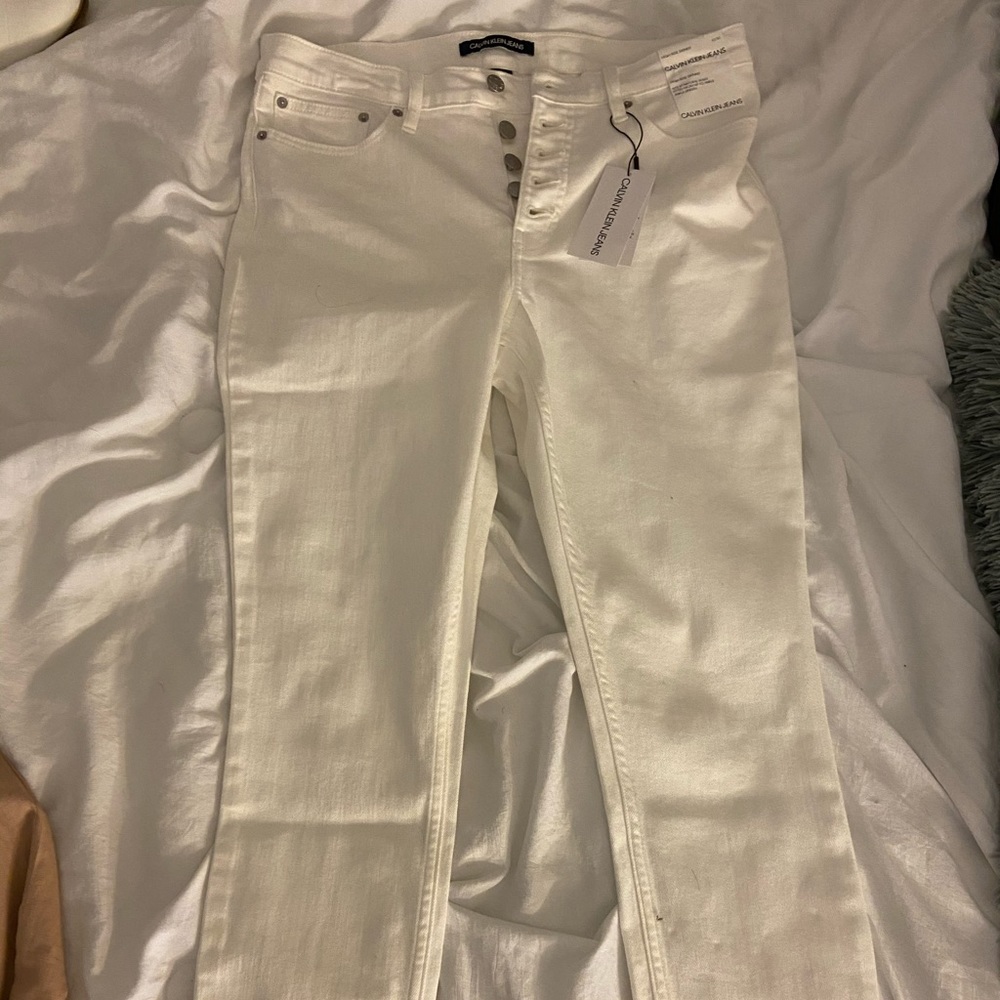 Calvin Klein white high rise skinny jeans NWT
